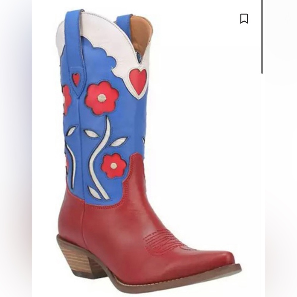 Dingo Flower Red White and Blue Cowboy Boots Size 7